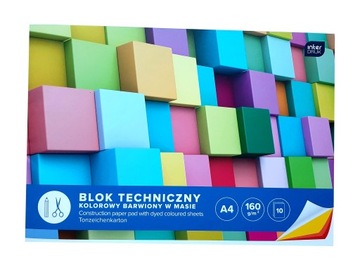 Blok techniczny A4, kolorowy,10 kart INTERDRUK