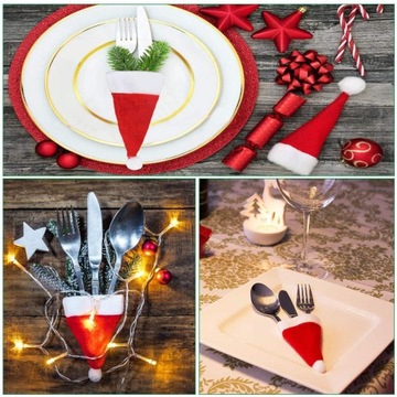 6x РОЖДЕСТВЕНСКИЕ КРЫШКИ ДЛЯ СТОЛОВЫХ ПРИБОРОВ САНТА