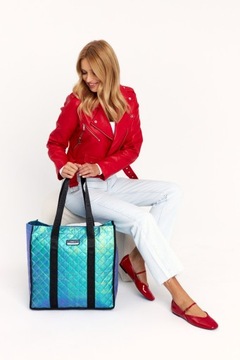 Duża torba shopper bag miejska zakupowa holograficzna pikowana Lorenti