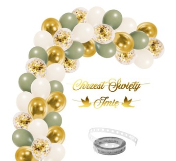 Girlanda balonowa boho Chrzest + Imię ścianka łuk