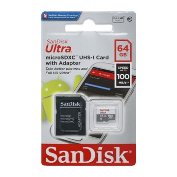 SANDISK 64GB micro SD XC Class 10 ULTRA 100Ms UHS1