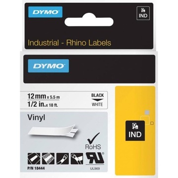 DYMO RHINO Taśma winylowa 12mm 5,5m czarny/biały