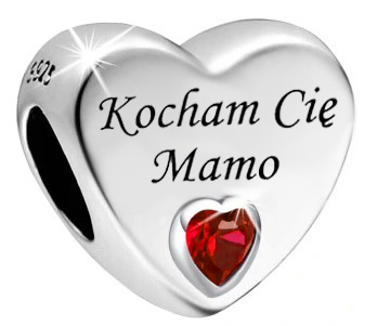 CHARMS ZAWIESZKA SERCE DZIEŃ MATKI KORALIK BEADS CHARMS DLA MAMY SREBRO