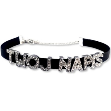 Personalizowany CHOKER Skórzany Naszyjnik Z TWOIM NAPISEM z własnym napisem