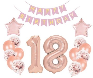 Zestaw balon ROSE GOLD na 18 urodziny RÓŻOWE ZŁOTO