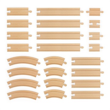 Drewniane tory kolejowe, proste i zakręty dodatkowe 24 element Bigjigs Rail