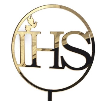 Топпер для первого причастия на торт причастия, золото IHS, в круге, причастие, золотое зеркало