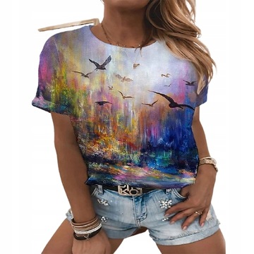 DAMSKI T-SHIRT KOSZULKA Z NADRUKIEM 3D NATURA