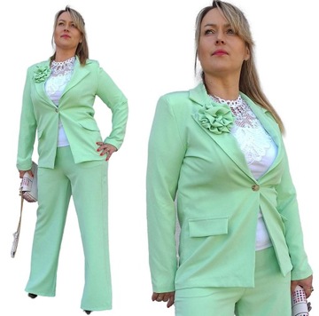 Komplet Elegancki Damski Garnitur Włoski Marynarka spodnie zielony r. L