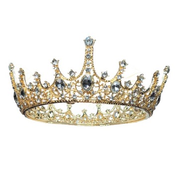Tiara, diadem, korona królewska w kolorze złota z cyrkoniami