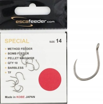 Haczyki Bezzadziorowe ESCA FEEDER SPECIAL Do METHOD FEEDER Rozmiar 14