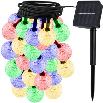 GIRLANDA OGRODOWA SOLARNA LAMPKI ŚWIETLNE KOLOROWE KULKI 20 LED MULTIKOLOR