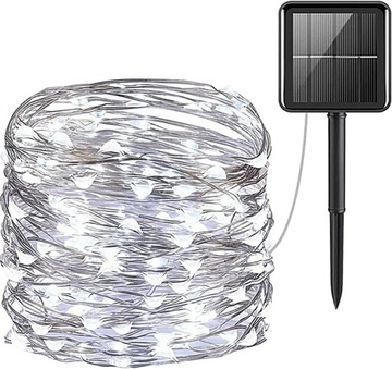 GIRLANDA SOLARNA DRUCIK LAMPKI OGRODOWE OZDOBA NA CHOINKĘ 200 LED ZIMNE