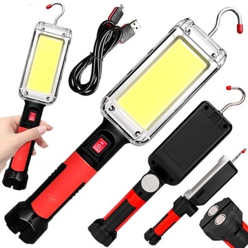 Mocna LATARKA WARSZTATOWA lampa lampka LED COB USB HAK MAGNES AKUMULATOROWA