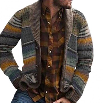 Men Autumn Winter Open Front Cardigan Stripes Long