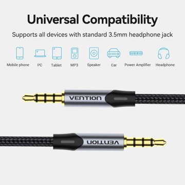 Кабель Mini Jack 3,5 AUX, 4 контакта TRRS, наушники, микрофон, 1,5 м