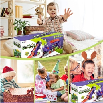 DUŻY Ciężarówka Dinozaur 65cm TIR AUTO AUTKA TOR SAMOCHODOWY Z 4 Samochody