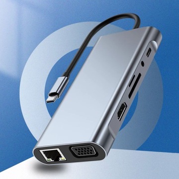 АДАПТЕР-концентратор-разветвитель USB C LAN HDMI 4K D-SUB VGA SD AUX USB 11 в 1
