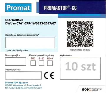 Oznakowanie tabliczka informacyjna Promastop CC