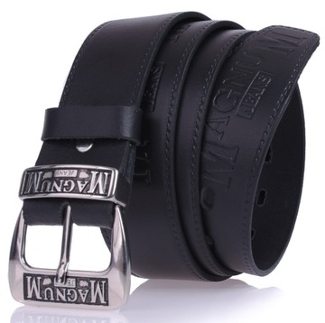 SKÓRZANY Pasek do spodni MAGNUM 4cm Jeans CZARNY