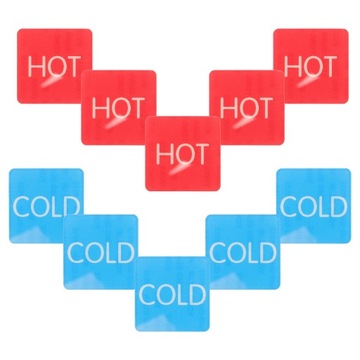 Наклейка с надписью «Горячая вода» и «Знаки холодной воды» на кране.