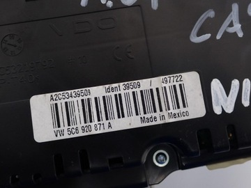 PŘÍSTROJOVÁ DESKA BUDÍKY EVROPA 5C6920871A VW JETTA VI 5C 1.6 TDI 12R