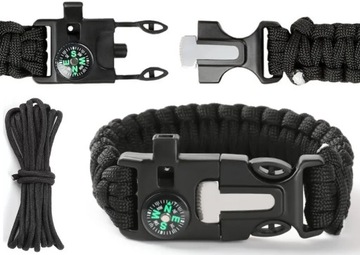 BRANSOLETKA OPASKA SURVIVAL PARACORD 5W1 KRZESIWO KOMPAS NA RĘKĘ PREZENT