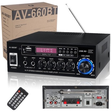 CYFROWY WZMACNIACZ MOCY DŹWIĘKU STEREO AMPLITUNER BLUETOOTH AV-660BT