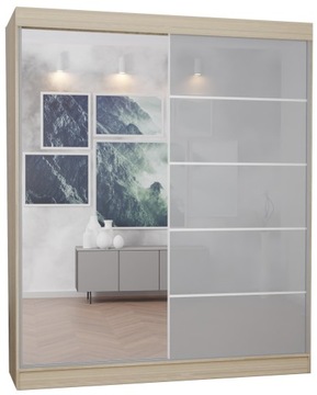 SZAFA 2D 150CM SONOMA fronty: lustro+lacobel SZARY