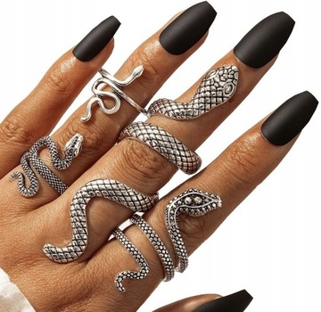 Komplet pierścionków srebrnych Metalowe węże snake
