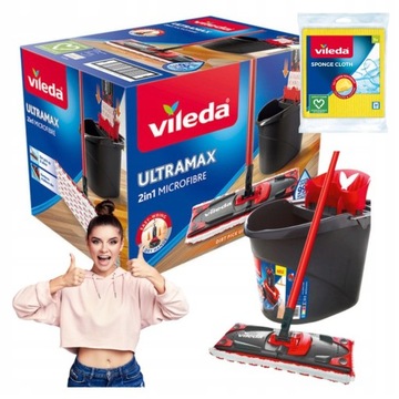 ZESTAW Vileda Ultramax Box Mop Wiadro Płaski z Wyciskaczem GRATIS PUCERKI