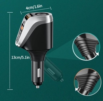 СУПЕР БЫСТРОЕ АВТОМОБИЛЬНОЕ ЗАРЯДНОЕ УСТРОЙСТВО 100 Вт USB-C 3xUSB+КАБЕЛЬ 3 в 1 с молнией типа C