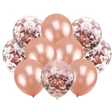 Balony RÓŻOWE ZŁOTO konfetti ZESTAW dekoracja x10