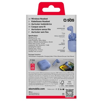 SBS BEAT FREE — БЕСПРОВОДНЫЕ НАУШНИКИ С МИКРОФОНОМ — СЕНСОРНОЕ УПРАВЛЕНИЕ