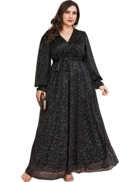 PLUS SIZE CZARNA SUKIENKA W SREBRNE GROSZKI 52 M6A