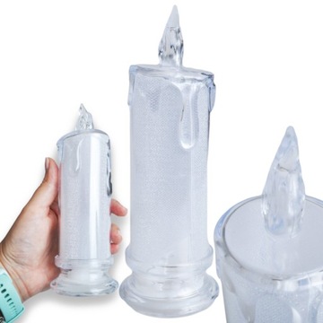 ŚWIECZKA NA BATERIE LED LAMPKA TRANSPARENTNA BROKATOWA 18cm