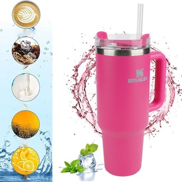 Термокружка из нержавеющей стали с двойными стенками, ручкой и соломинкой.