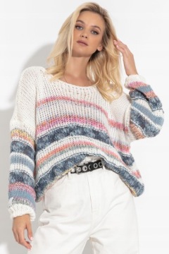 LEKKI OVERSIZOWY SWETER W PASKI pastele róż