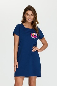 НОЧНАЯ РУБАШКА ЖЕНСКАЯ, ХЛОПОК, ТЕМНО-СИНЯЯ С ЦВЕТАМИ SENIZO 5XL