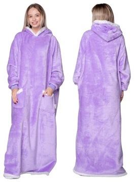 KOC BLUZA Oversize do Kostek Gruba KOCOBLUZA XXL FIOLETOWA Futrzak Kaptur