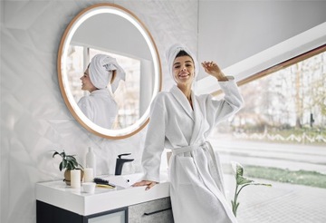 ПОДВЕСНОЕ ЗЕРКАЛО СО СВЕТОДИОДНОЙ ПОДСВЕТКОЙ, РОЗОВОЕ ЗОЛОТО, РОЗОВОЕ ЗОЛОТО, КРУГЛАЯ РАМА, 50см