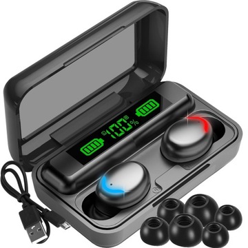 SŁUCHAWKI BEZPRZEWODOWE BLUETOOTH 5.1 POWERBANK MIKROFON SPORTOWE DOUSZNE