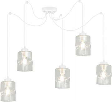 LAMPA BIAŁA WISZĄCA PAJĄK ŻYRANDOL 5 PŁOMIENNA SZKLANY KLOSZ AURA BEZBARWNY