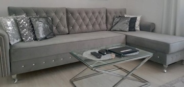 WYGODNY NAROŻNIK GLAMOUR FUNKCJA SPANIA KRYSZTAŁKI WYBÓR KOLORÓW - SZARY