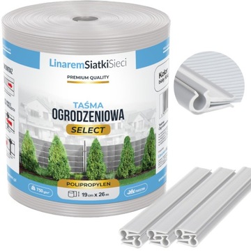 TAŚMA OGRODZENIOWA SELECT POLIPROPYLENOWA BIAŁA 19cm x 26m + KLIPSY