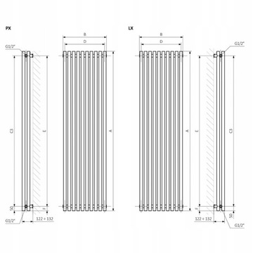 вертикальный радиатор Tune VWD 180 x 49 мощность 1612 Вт