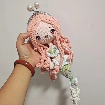 DIY Handmade Wool Crochet Cartoon Mermaid Cross