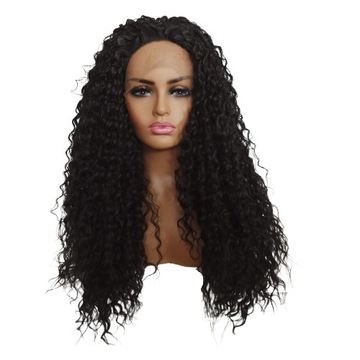 Peruka LACE FRONT czarna afro loki kręcona peruki kręcone + czepek GRATIS