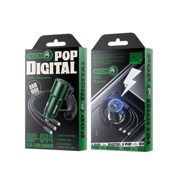 Автомобильное зарядное устройство со встроенным кабелем 3в1//+