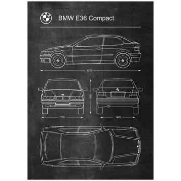 Plakat BMW E36 Compact Retro Patent Schemat